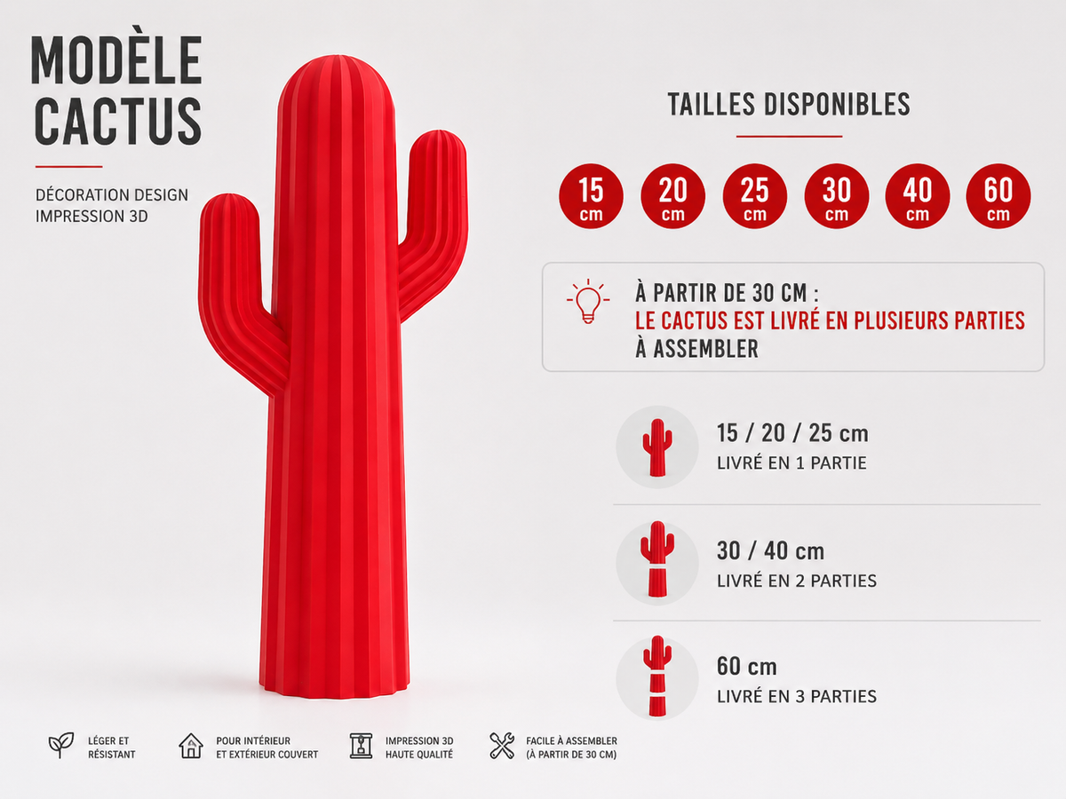 Cactus Décoratif Imprimé en 3D – Sculpture Design pour décoration maison | 15 à 60 cm