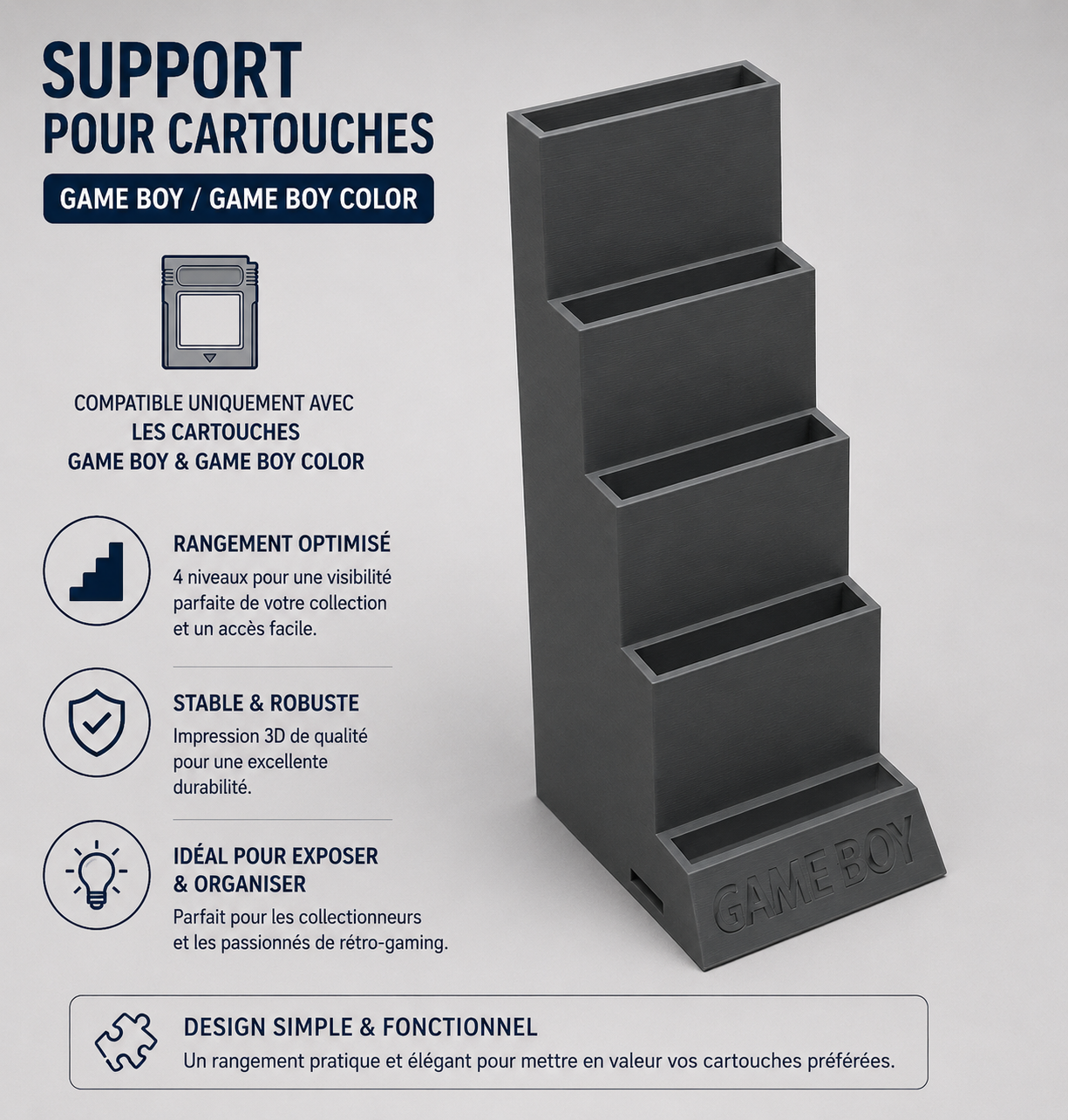 Support pour cartouches Game Boy / Game Boy Color ou Game Boy Advance – Impression 3D