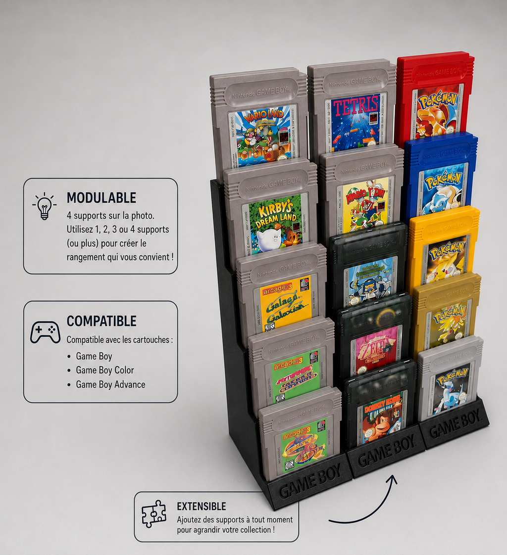 Support pour cartouches Game Boy / Game Boy Color ou Game Boy Advance – Impression 3D