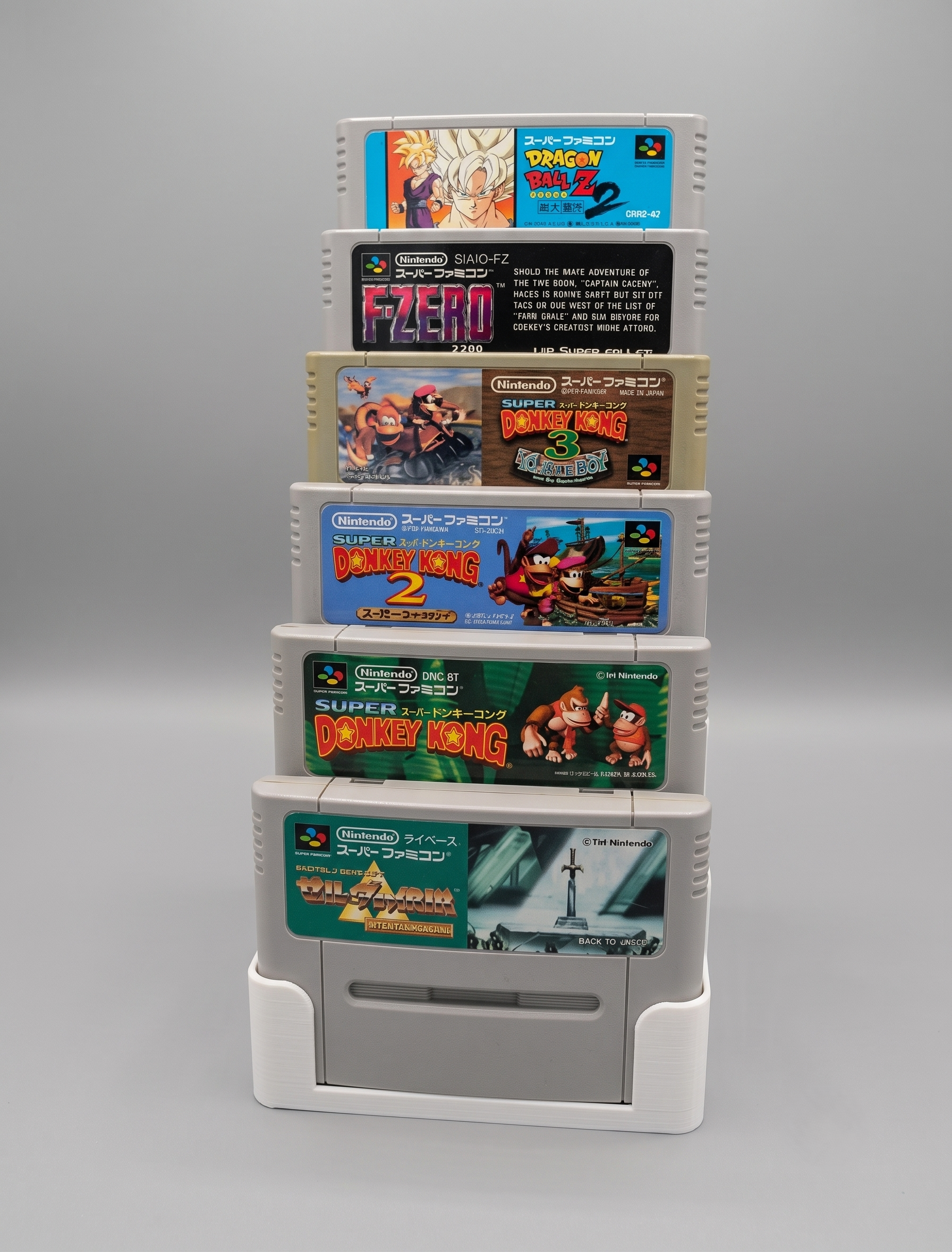 Support pour Cartouches Super Nintendo & SFC | Organiseur de Collection Retro | Rangement en Escalier (Noir, Blanc, Gris)