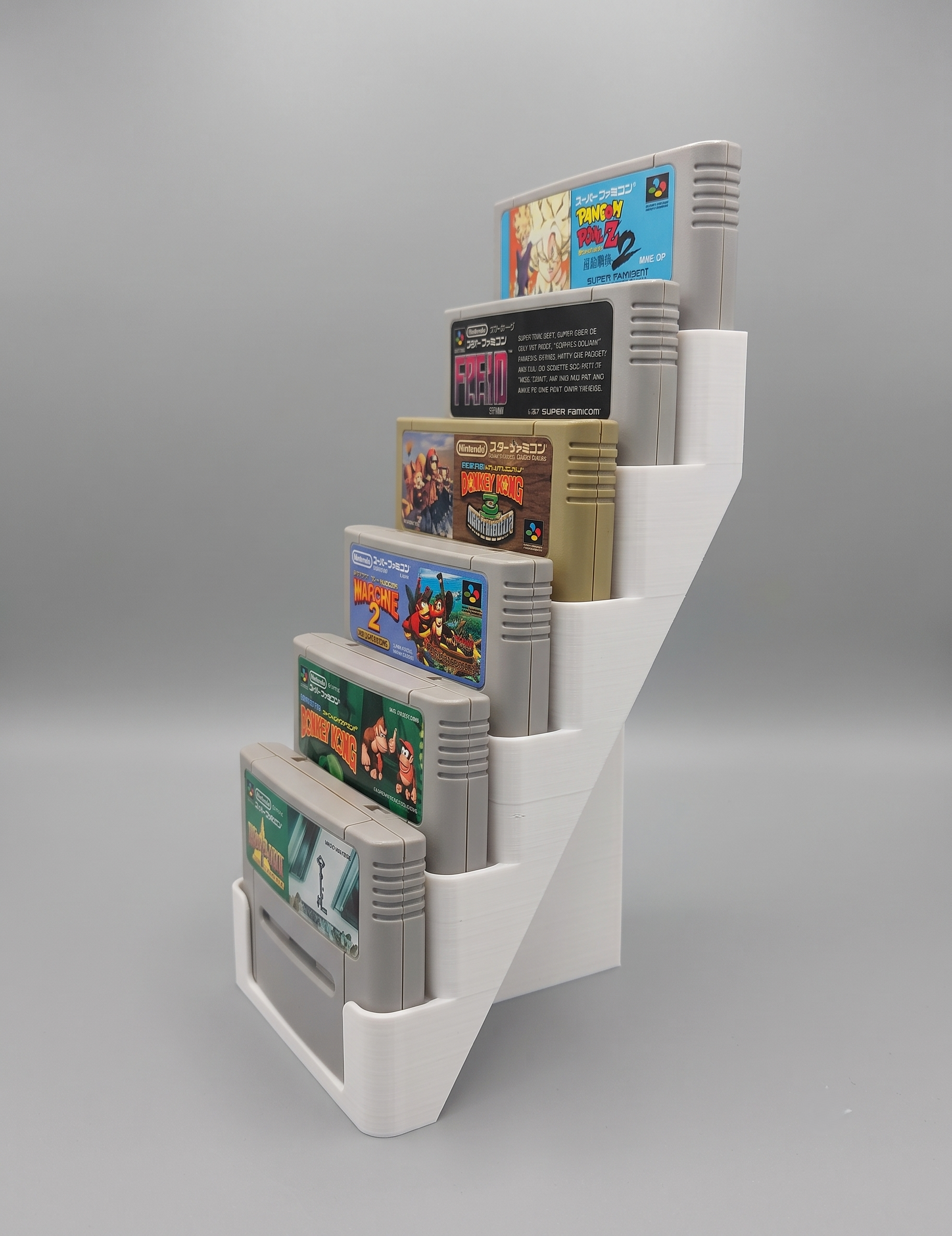 Support pour Cartouches Super Nintendo & SFC | Organiseur de Collection Retro | Rangement en Escalier (Noir, Blanc, Gris)