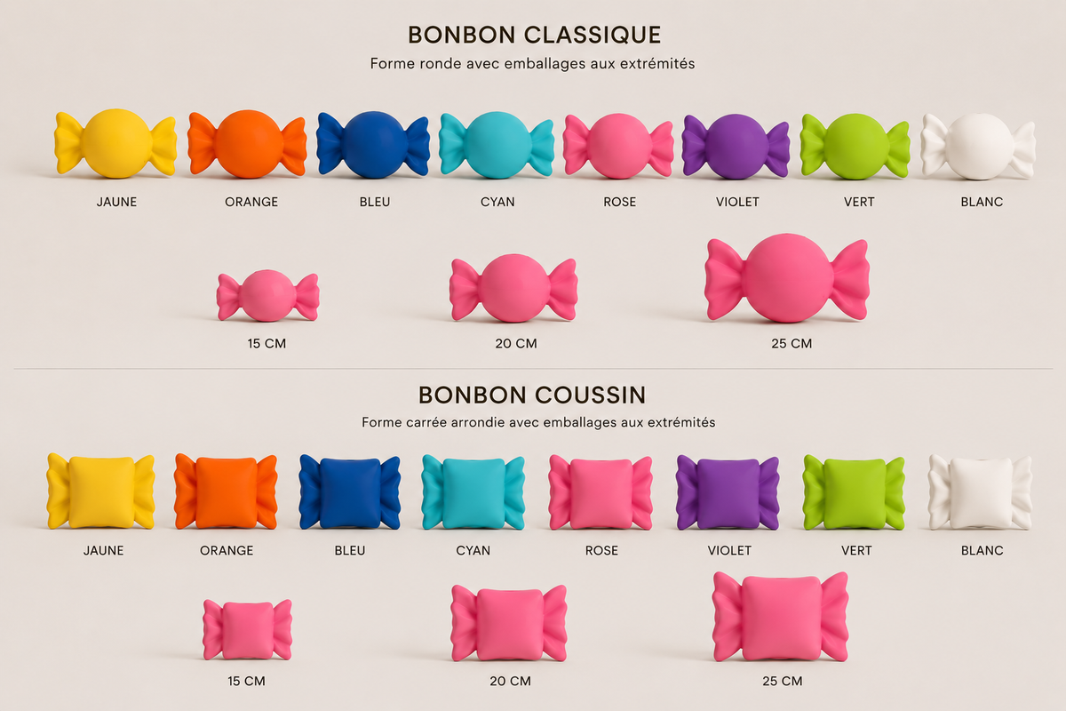 Collection de bonbons géants décoratifs colorés pour décoration intérieure