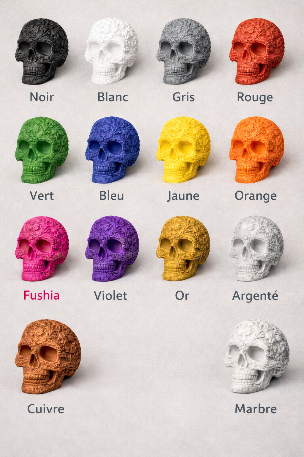 Crâne décoratif en plusieurs couleurs et tailles pour intérieur