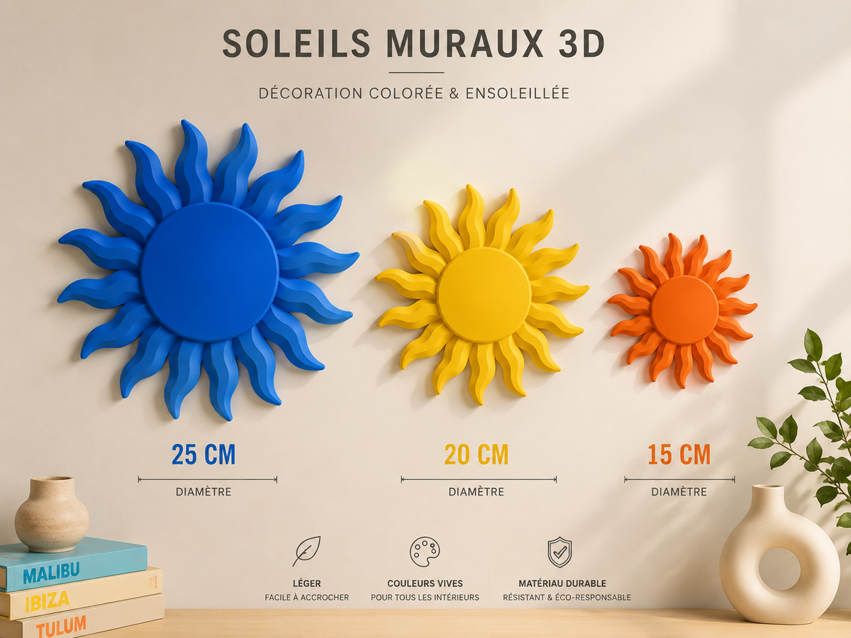 Soleil mural 3D décoratif style méditerranéen pour décoration intérieure