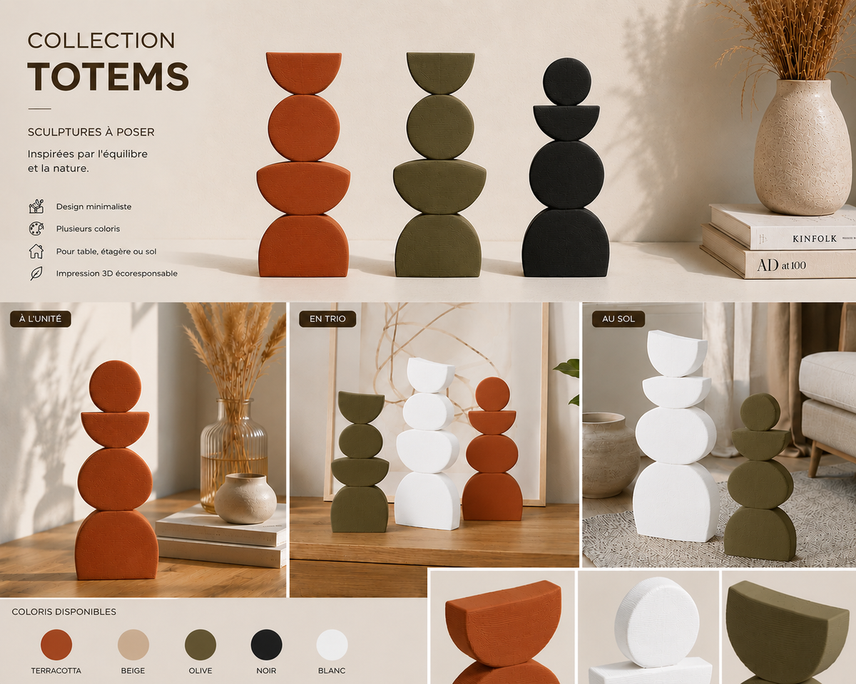 Totem décoratif 3D disponible en plusieurs couleurs