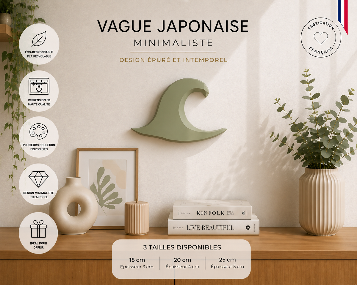 Vague japonaise décorative 3D pour décoration murale minimaliste